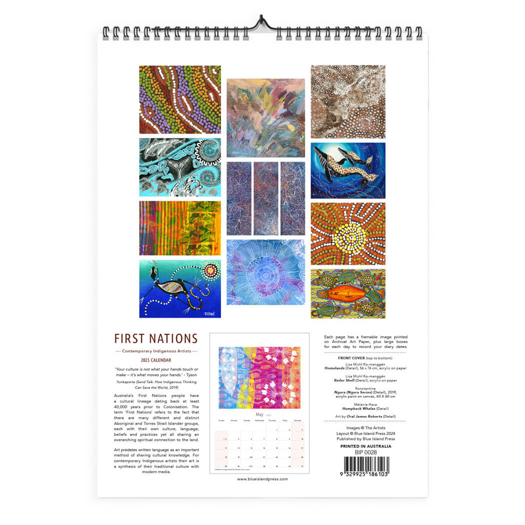 2025 Aboriginal Art Calendar Australian Made by First Nations Artists and Blue Island Press BACK