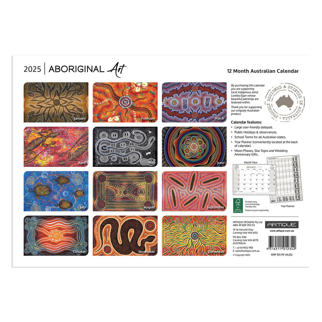 2025 Australian Aboriginal Art Souvenir Calendar for the Best Souvenirs from Australia