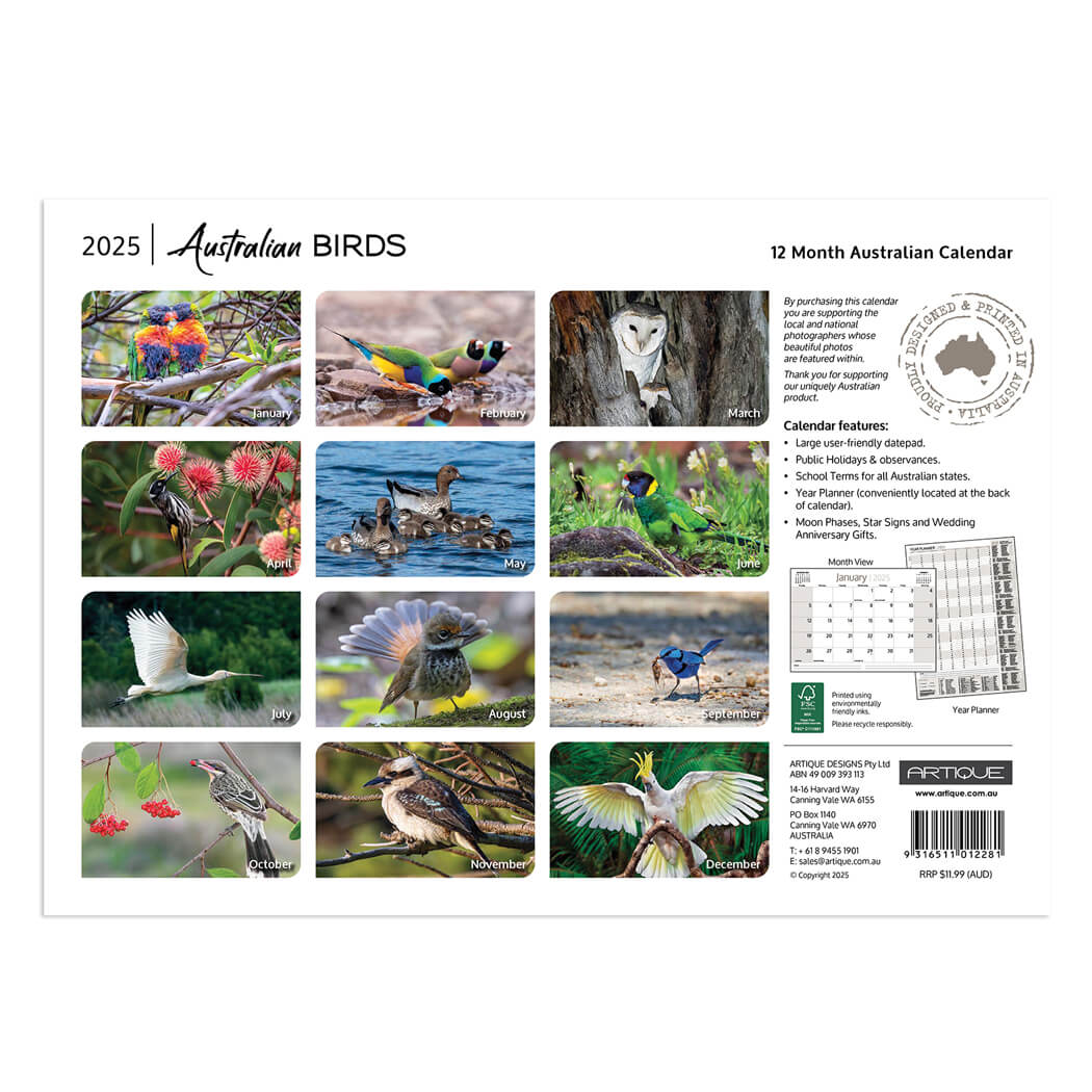 2025 Australian Birds Calendar Buy at the BitsofAustralia souvenir shop