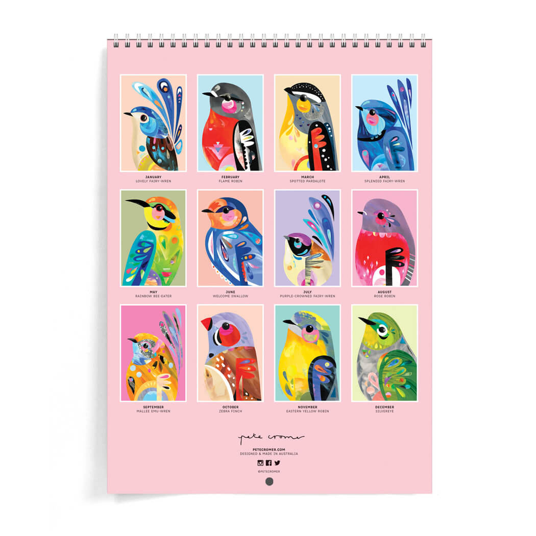 2025 Australian Illustrated Bird Calendar by Pete Cromer for Souvenirs Australia