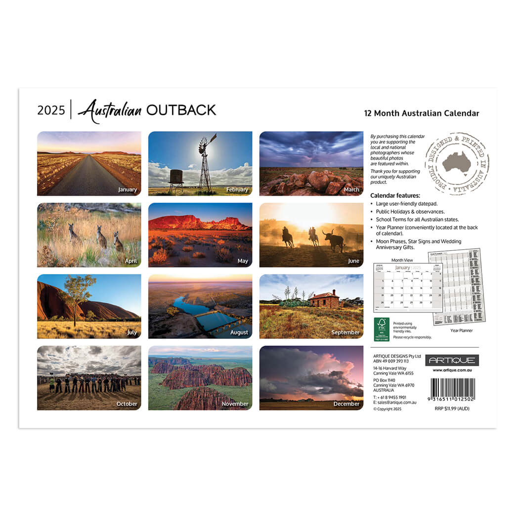 2025 Australian Outback Souvenir Calendar for Made in Australia Gifts to Send Overseas