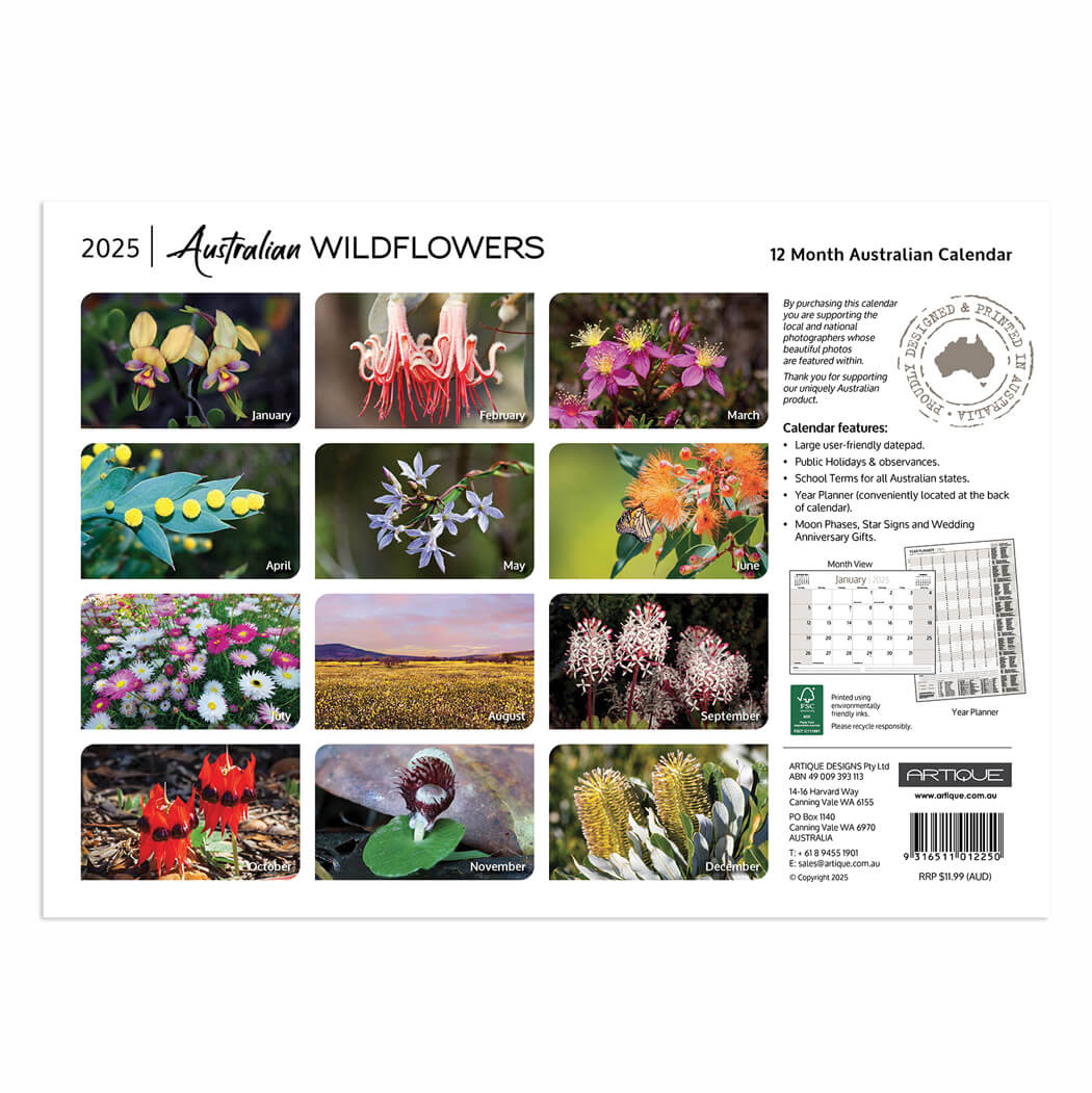 2025 Australian Wildflowers Calendar for Made in Australia Souvenirs