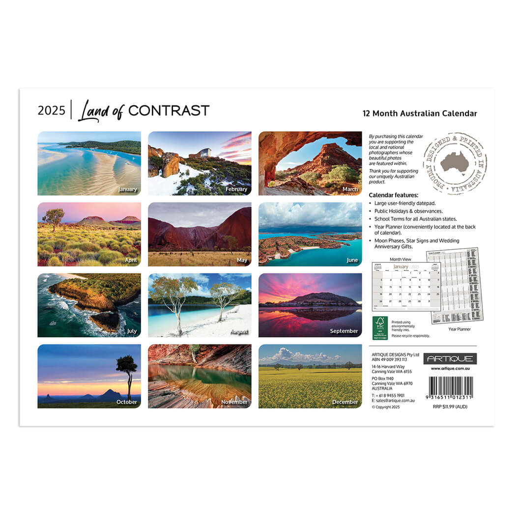 2025 Land of Contrast Australian Souvenir Calendar by Artique