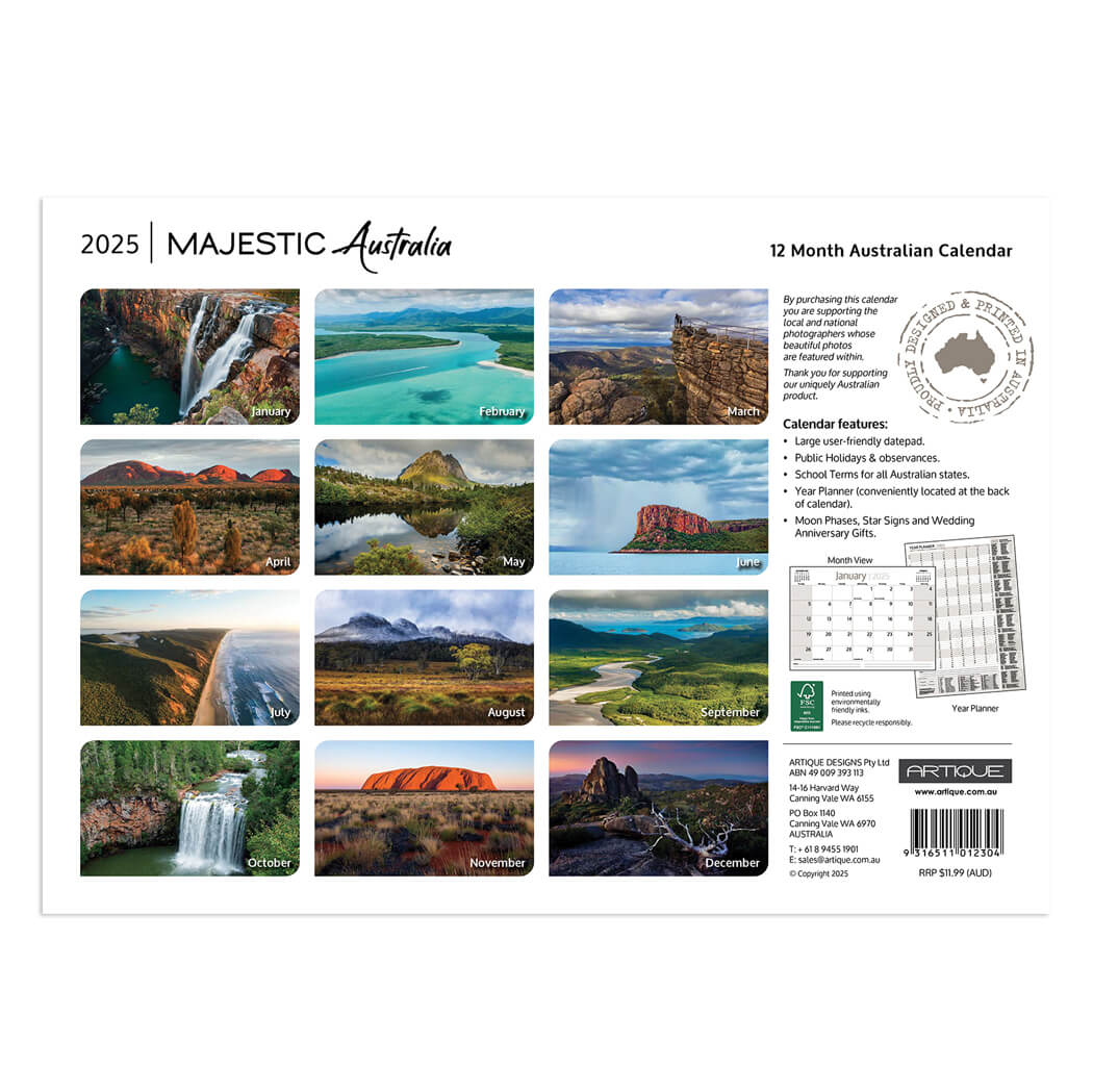 2025 Majestic Australia Calendar for Australian Souvenirs to Send Overseas