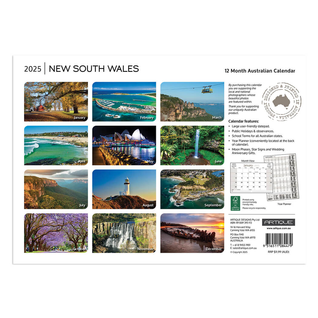 2025 New South Wales Australian Souvenir Calendar by Artique