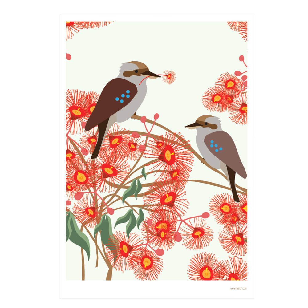 Australian Art for Sale Kookaburra Gum Blossom Print by Mokoh