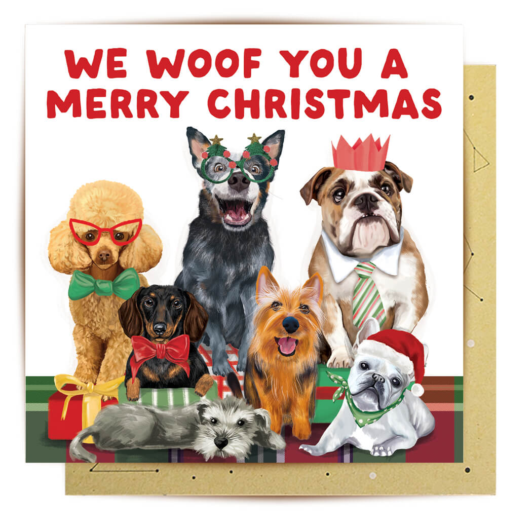 Australian Christmas Cards for Dog Lovers We Woodf You A Merry Christmas by LaLaLand