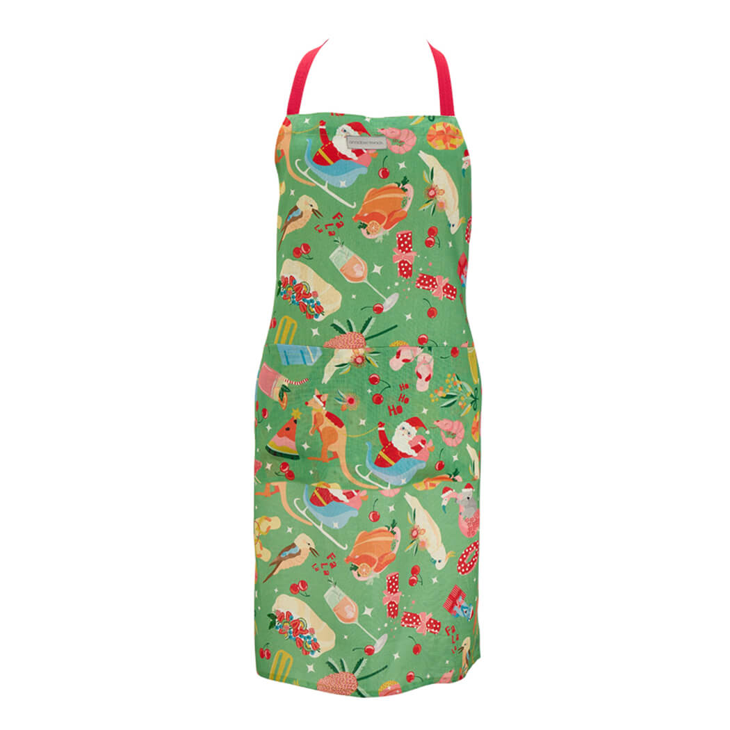 Australian Christmas Gifts Green Linen Santa Apron