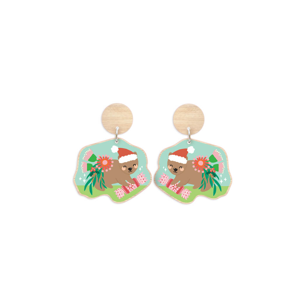 Australian Christmas Gifts Wombat festive earrings  Made in Australia by Aero Images