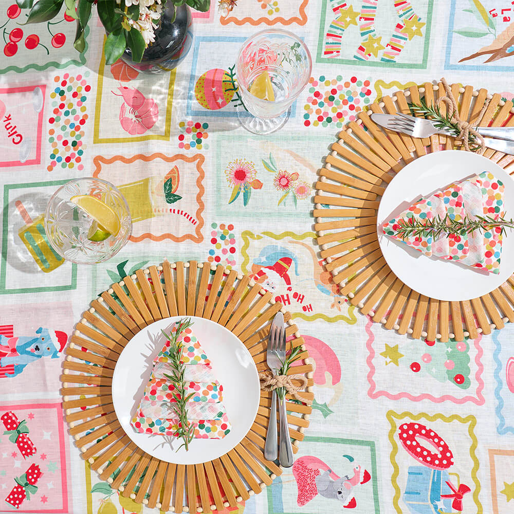 Australian Christmas Themed Table Cloth and Napkins Made in Australia Xmas Gift by Annabel Trends
