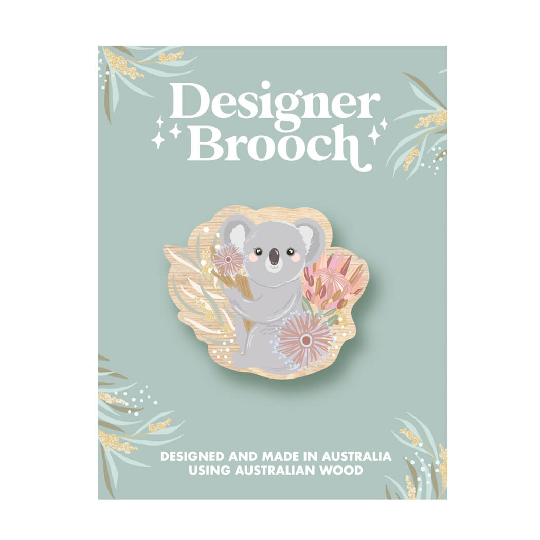 Australian Made Koala Gifts Wooden Brooch by Christie Williams