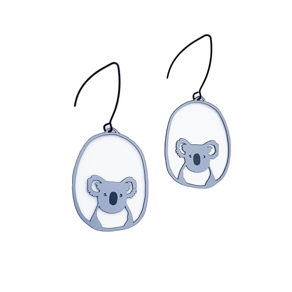 Australian Souvenir Koala Earrings in Grey by Denz