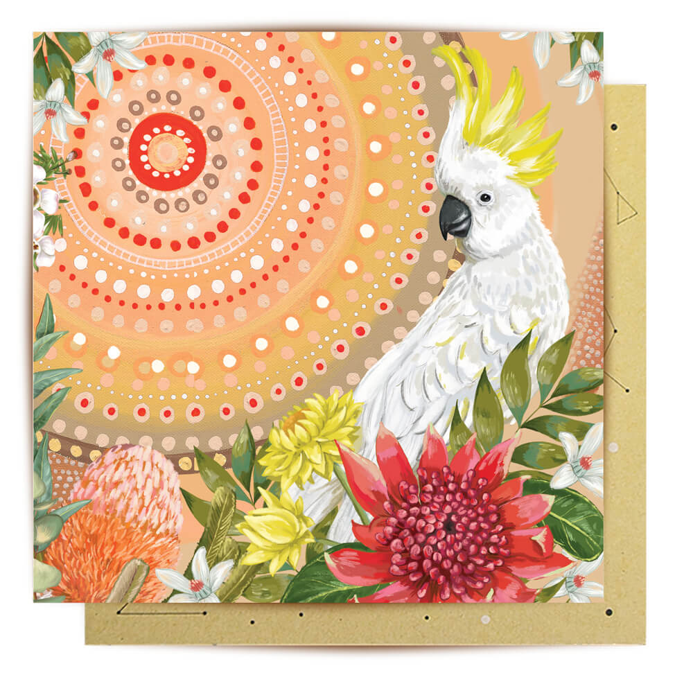 Cockatoo Aboriginal Art Greeting Card by Holly Sanders and La La Land