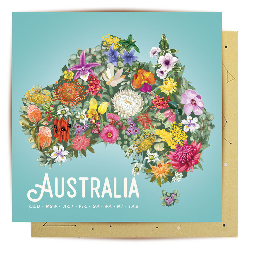 Greeting Cards Australia Map of Native Flowers by La La Land