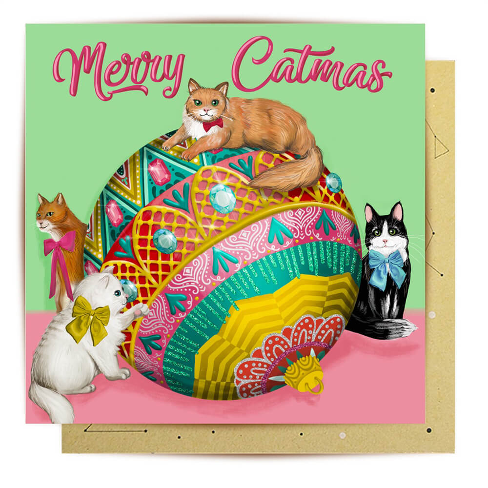 Merry Catmas Christmas Card by La La Land