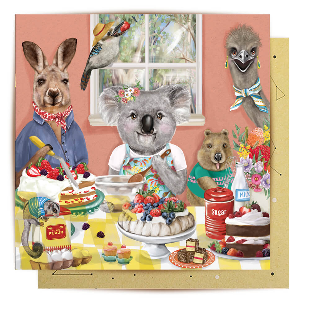Novelty Australiana Greeting Card by La La Land Koala Baking