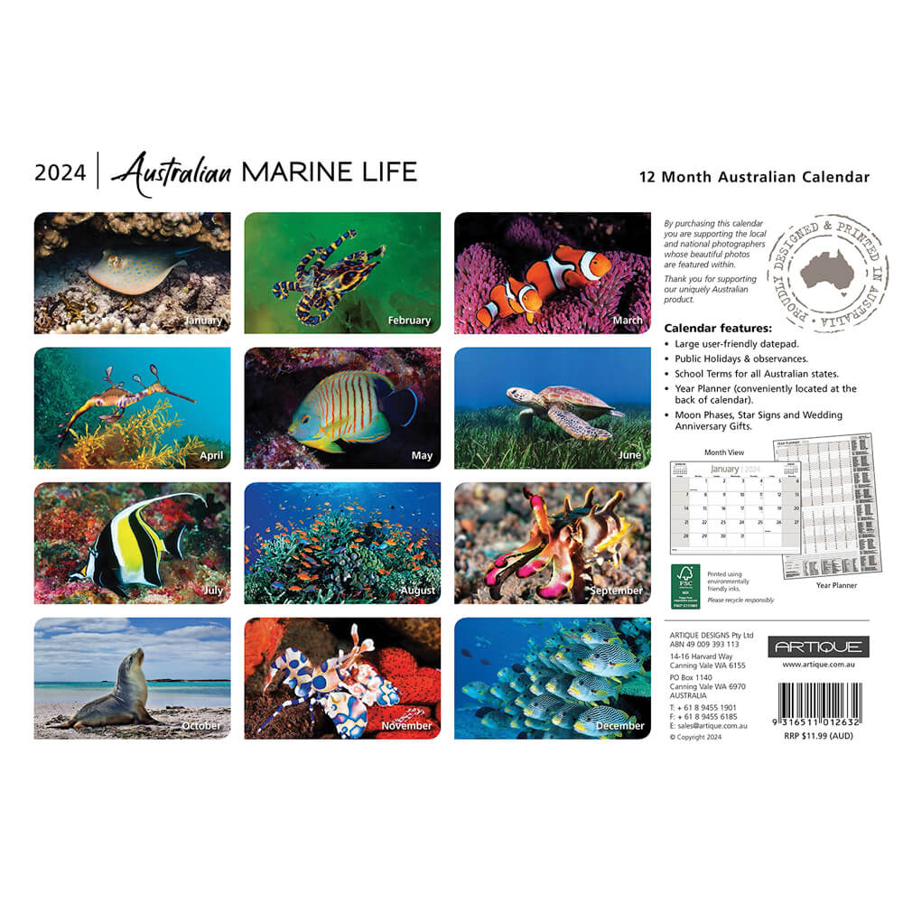 2023 Australian Marine Life Calendar To Send Overseas Bits of Australia