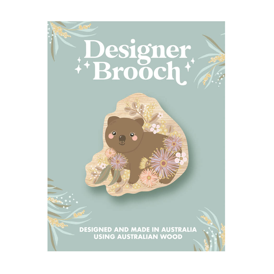 Wombat Gifts Australia Wooden Brooch by Christie Williams