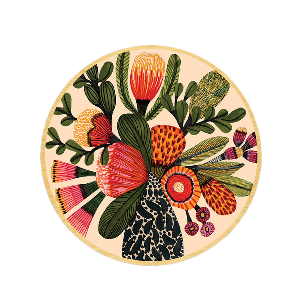 Wooden Souvenir Coaster Australian Made with Banksia Illustration